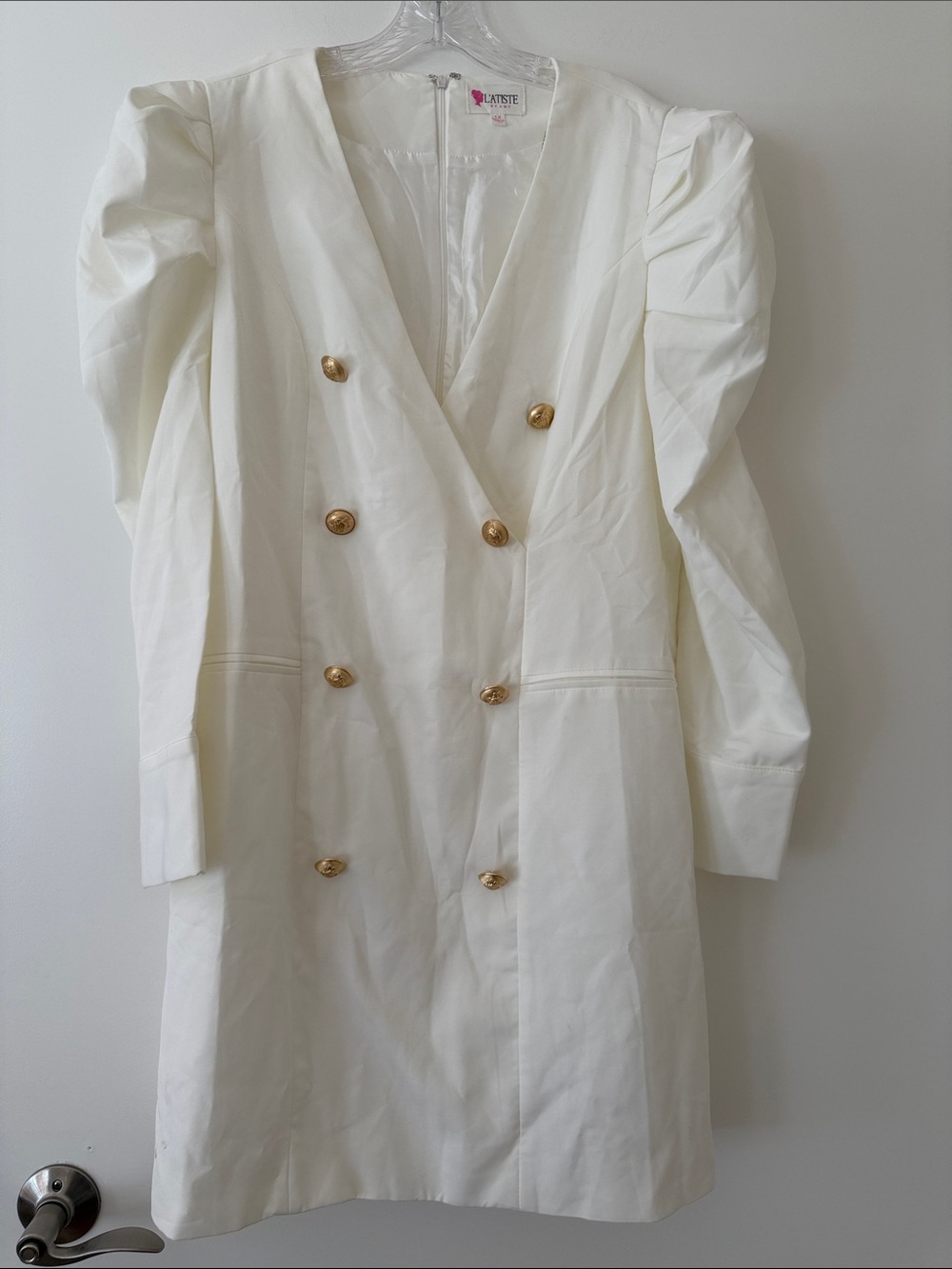 L’ATISTE by Amy Ivory Double Breasted Puff Shoulder Blazer Dress 1X Plus Size